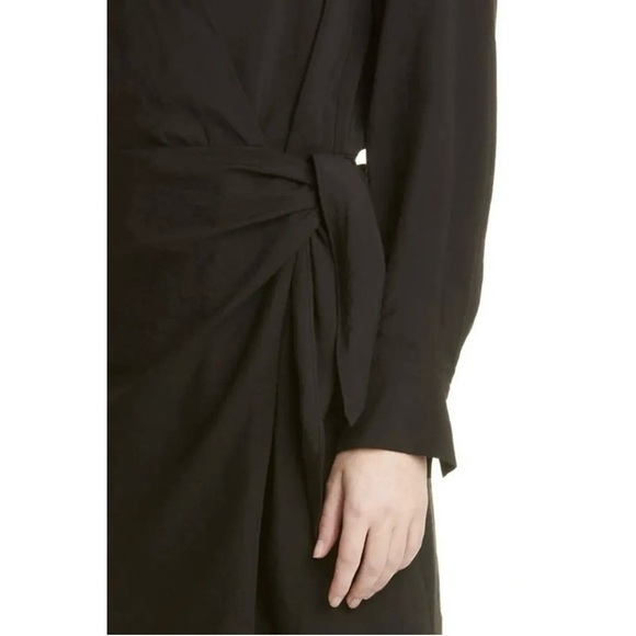VINCE BLACK LONG SLEEVED WRAP HAMMERED WEAVE SHIRT DRESS SZ M - Picture 4 of 7